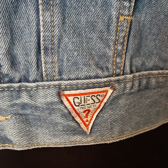 Vintage 80s Guess Gilet Denim Vest Mini Pocket Western Waistcoat Retro Blue Jean - Picture 4 of 13